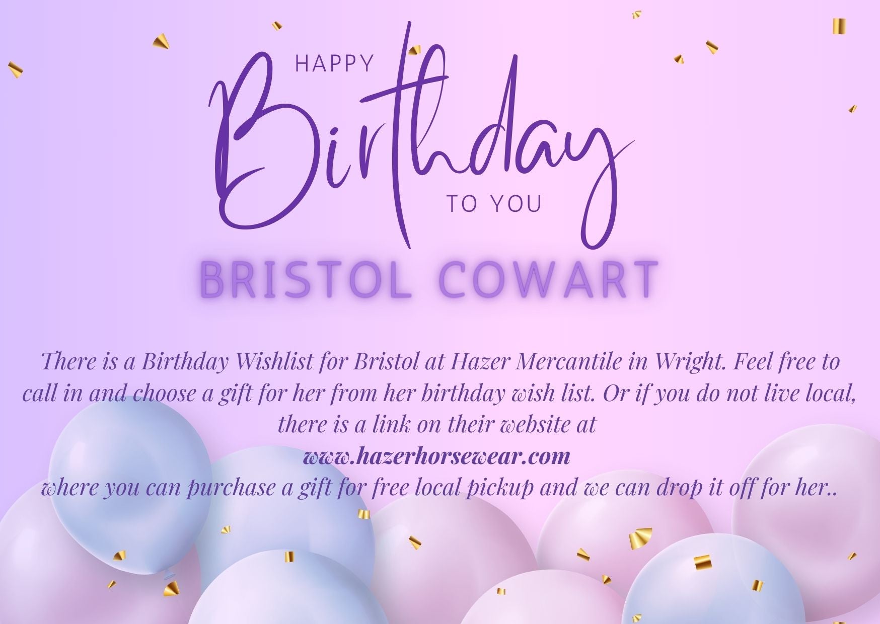 Bristol Cowart Birthday Wishlist