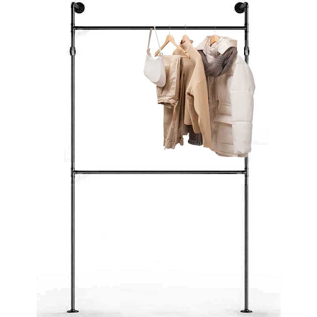 Industrial Pipe Clothing Rack Hanging Rod Wall Mounted 3774