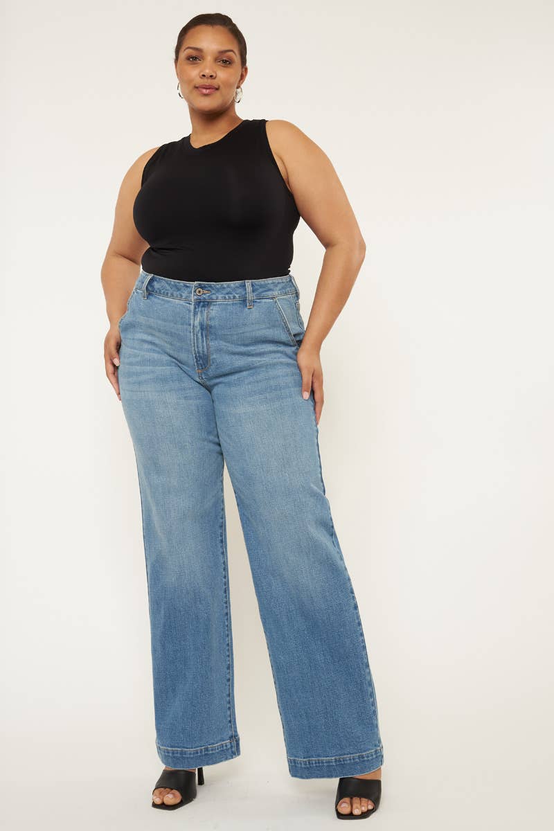 Kan Can Tiffany High Rise Wide Leg Jeans Plus